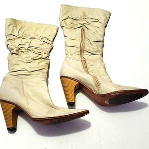 Studio F Boho Chic Cream Leather Ruched Heeled Boots Made in Colombia 8